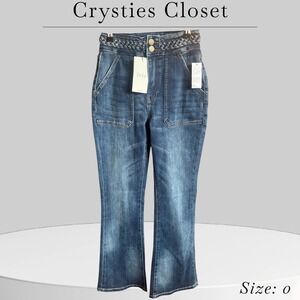 La Joie Vertical Slub Braided Belt Flare Leg Jean‎ Indigo Reseda Wash